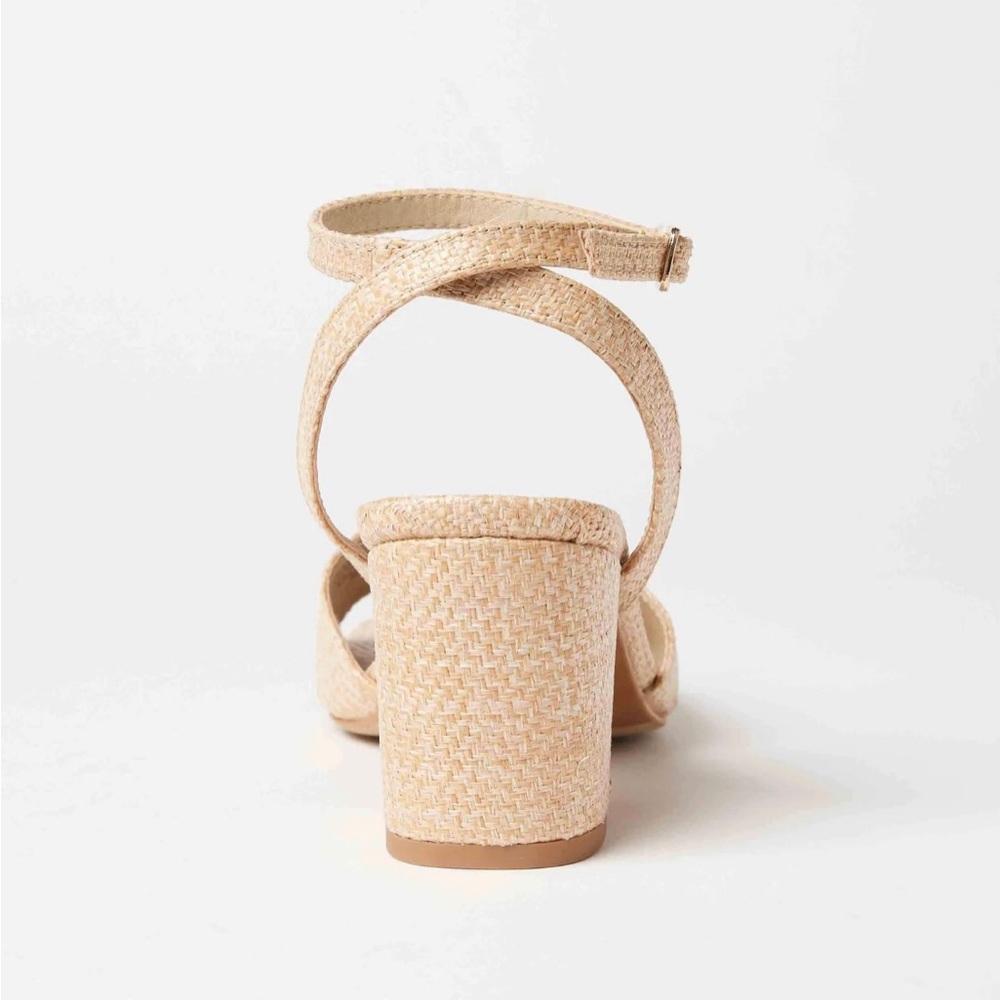 NWOT Seychelles Anthropologie Raffia Blush Tan Block Heel Sandal Size 8.5 - Picture 5 of 12